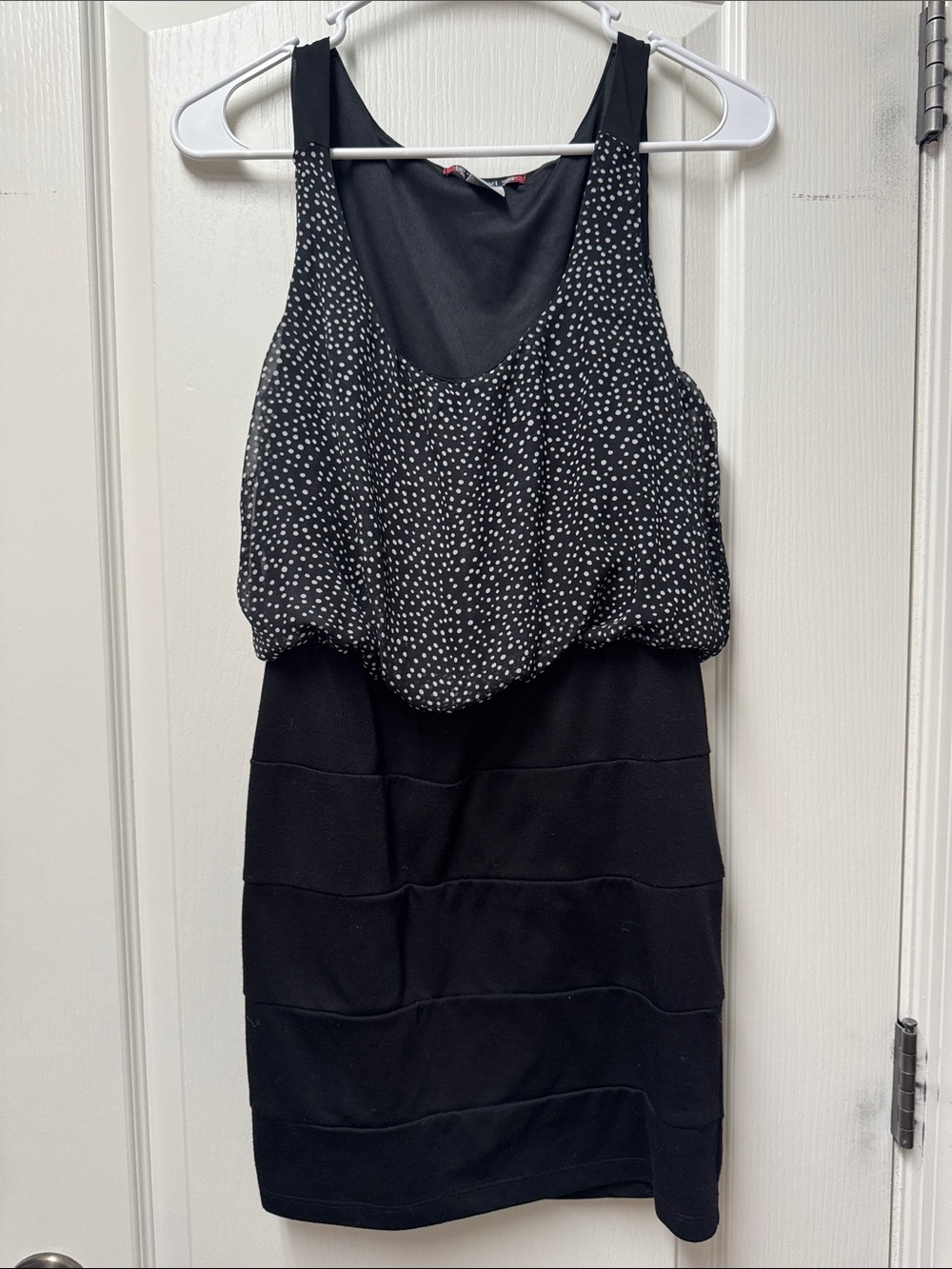 Trixxi Black Polka Dot Blouson Mini Dress